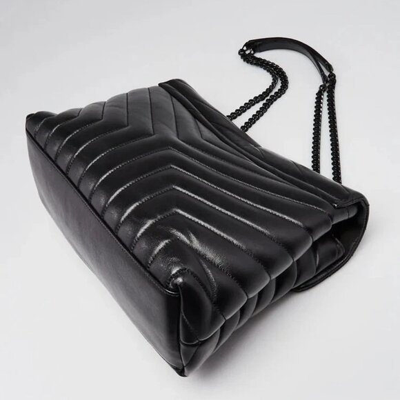Yves Saint Laurent Black Chevron Quilted Leather Medium LouLou Bag - Picture 3 of 12